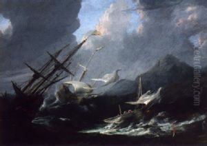 Men-o`-war Running Aground In A Storm by Pieter Mulier the Younger