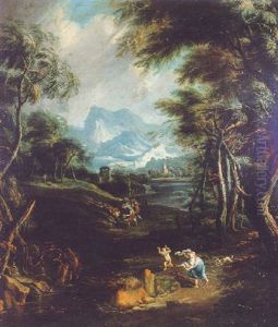 A Wooded River Landscape With Peasants And Farm Animals Fleeing From An Oncoming Storm