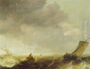 A Rowing Boat And Yachts In A Stiff Breeze by Pieter Mulier the Younger