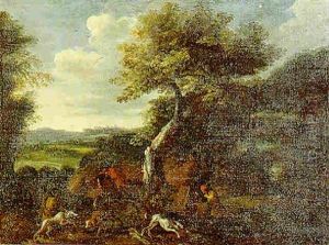 Paysage Boise Avec Des Personnages Chassant Paysage Boise Avec Des Personnages Chassant