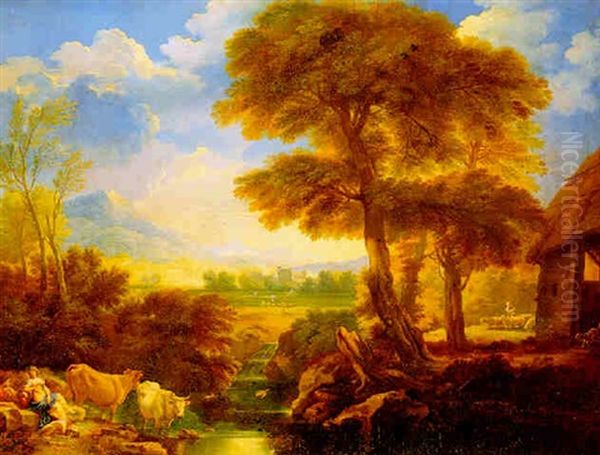Landscape With Shepherds And Shepherdesses With Their Flocks Of Cattle And Sheep - view 1