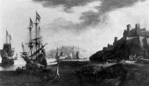 A Mediterranean Coastal Landscape With Sailors Disembarking by Pieter Mulier the Younger