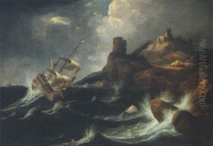 A Shipwreck Off A Rocky Coast