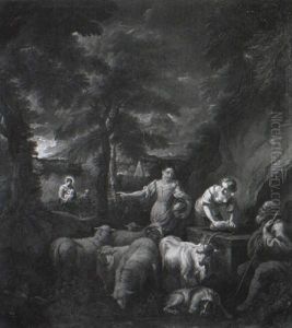 Herdsman And Two Washerwomen At A Fountain In A Wooded Landscape by Pieter Mulier the Younger