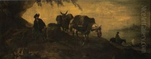 Traveller And Donkeys On A Rocky Track, A Coastline Beyond by Pieter Mulier the Younger