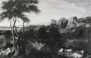 Shepherds In An Arcadian Landscape by Pieter Mulier the Younger
