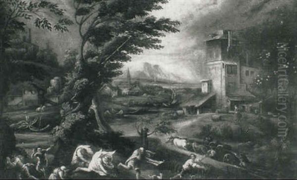 An Italianate Landscape With Peasants Sheltering From A     Storm - view 1