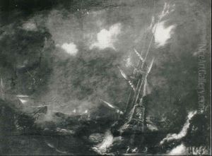 Men-o-war And Other Shipping Foundering Off A Rocky Coast