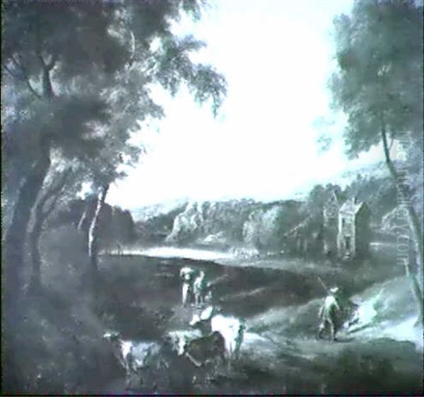 Peasants And Cattle In A Landscape - view 1