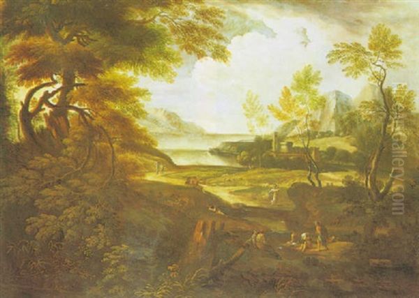 A Rocky Mediterranean Coastal Inlet With Peasants And Shepherds - view 1