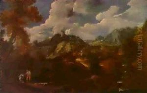 An Extensive Italianate Landscape With Figues By A Pool