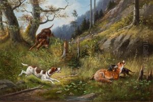 Jagdhunde Stellen Einen Fuchs by Moritz Mueller the Elder