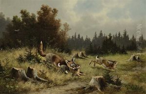 Fuchs Bei Der Hasenjagd by Moritz Mueller the Elder
