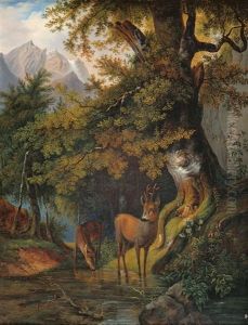 Rehe Im Gebirge by Moritz Mueller the Elder