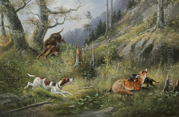 Gefangen. Jagdhunde Stellen Einen Fuchs - view 1