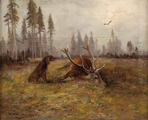 Jagdhund Vor Erlegtem Hirsch by Moritz Mueller the Elder