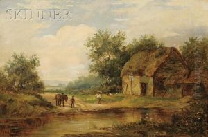 Figures By A Country Cottage by James Lees Bilbie