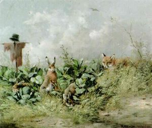 Drei Hasen Im Kohl Werden Vom Fuchs Belauert