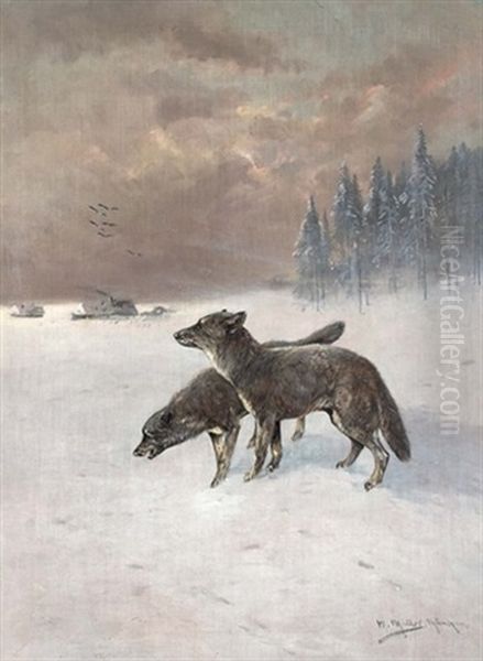 Zwei Wolfe Im Schnee - view 1