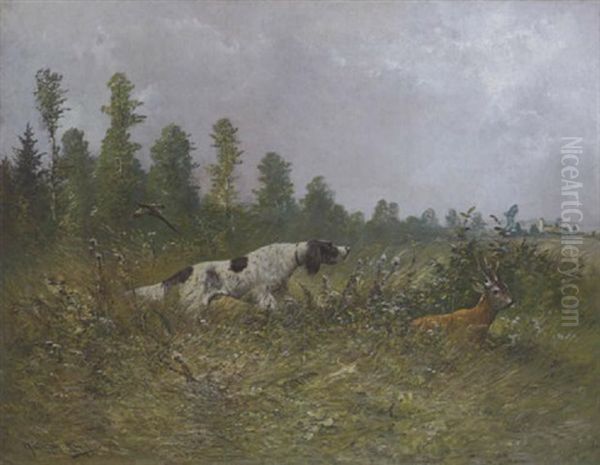 Jagdhund, Einen Rehbock Verfolgend - view 1
