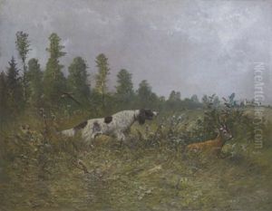 Jagdhund, Einen Rehbock Verfolgend by Moritz Mueller the Younger