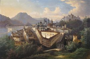 A Panoramic View Of Salzburg by Andreas Johann Jakob Mueller