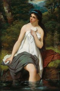 Badendes Madchen by Anton Mueller