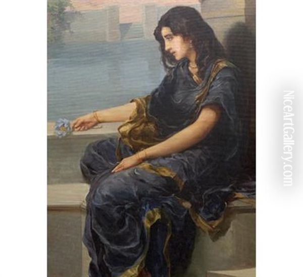 Lady Seated By A Lake - view 1