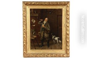 Elderly Bavarian Hunter Refilling His Drinking Flask At A Tavern
