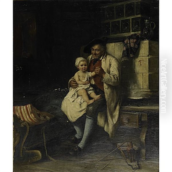 Genre Scene With Child And Grandfather In Period Interior - view 1