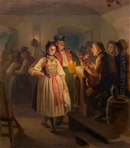Young Couple In A Tavern by Carl Friedrich Moritz Mueller