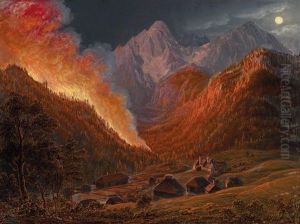 Ein Waldbrand by Carl Friedrich Moritz Mueller