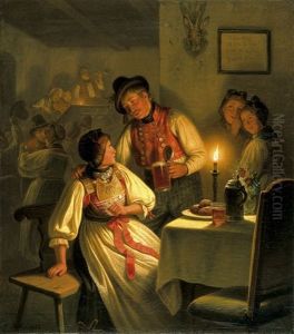Frohliches Beisammensein In Einer Wirtsstube by Carl Friedrich Moritz Mueller