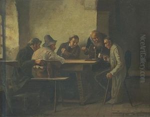 An Interior Scene With Men Conducting An Experiment by Carl Friedrich Moritz Mueller