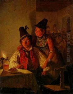 Junges Tegernseer Paar In Der Gaststube by Carl Friedrich Moritz Mueller
