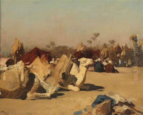 Camels Resting At An Oasis - view 1