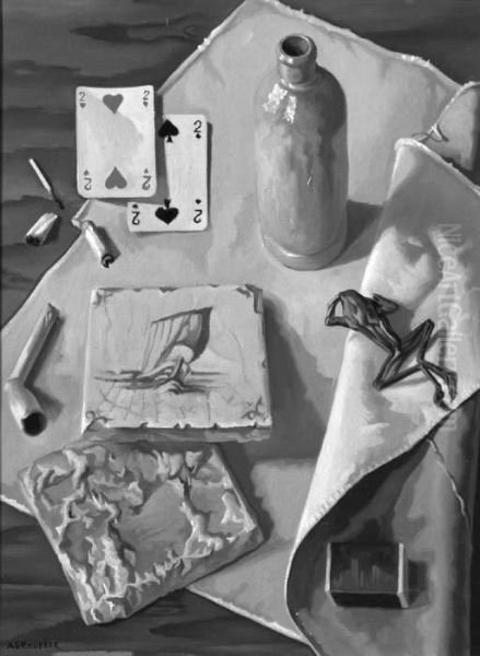 A Still Life With A Frog, Tiles And Playing Cards - view 1