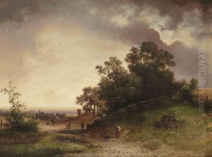 Travellers On A Path In A Dune Landscape by Johannes Warnardus Bilders