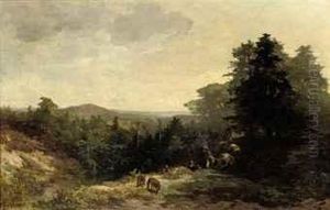 Travellers By A Fire In A Forest by Johannes Warnardus Bilders