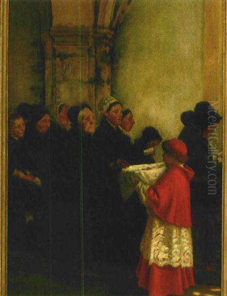 Kirchenszene, Ministrant Und Gemeinde Beim Gottesdienst - view 1