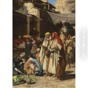 A Street Scene, Cairo by Carl Leopold Mueller