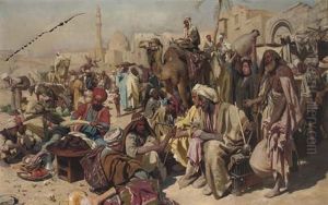 Street Musicians At The Bazaar by Carl Leopold Mueller