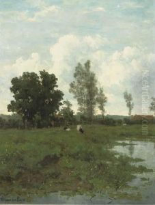 Landschap In Groningen: Cattle Grazing By A Pond by Maria Philippina Bilders-Van Bosse