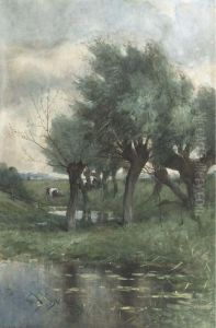 Cows Grazing By Willow Trees by Maria Philippina Bilders-Van Bosse
