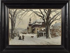 Ansicht Von Schloss Sophienreuth (schonwald/bayern) Im Winter by Carl Wilhelm Mueller