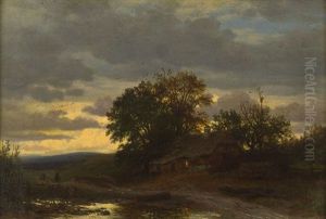 Abendliche Stimmung Uber Einer Heidelandschaft