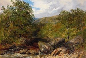 Angler Am Bach In Sommerlicher Landschaft by Carl Wilhelm Mueller