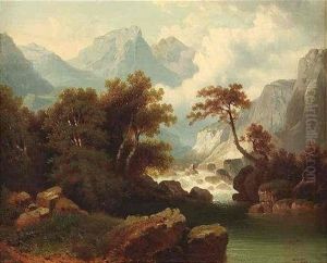 Gebirgslandschaft Mit Rauschendem Wildbach by Carl Wilhelm Mueller