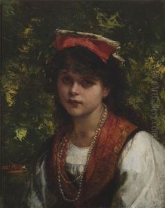 A Demure Beauty by Charles Louis Lucien Mueller