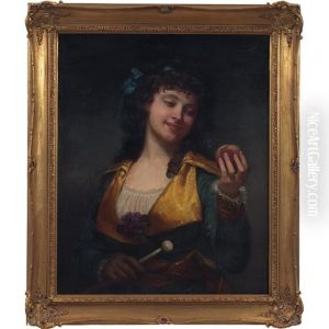 Woman With A Peach by Charles Louis Lucien Mueller